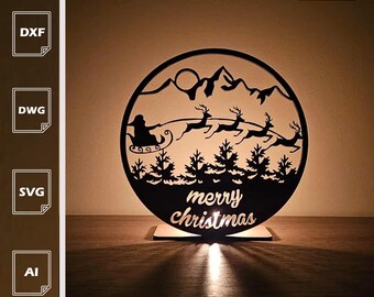 Merry Christmas Candle Holder | Santa Sleigh SVG DXF AI (Digital Download)