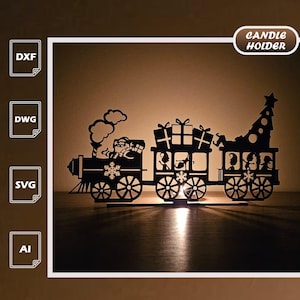 Portavelas Tren de Papá Noel / Archivos SVG, DXF y AI navideños (Descarga digital)