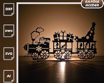 Santa Train Candle Holder | Christmas SVG DXF AI (Digital Download)