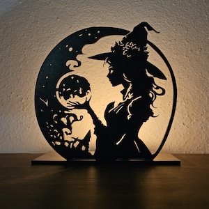 Halloween Zauberin Kerzenhalter, Magier, Hexe, Zauberin, Zauberer, Teelicht Halter, Digitale Dateien für Laser, Cnc DXF, SVG, Ai