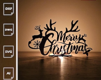 Reindeer Merry Christmas Candle Holder SVG | Laser Cut Holiday File (Digital Download)
