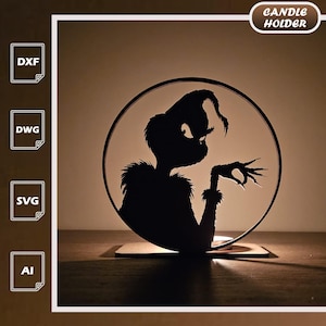 Portavelas con forma de mano de Grinch / Divertido archivo SVG DXF AI navideño (Descarga digital)