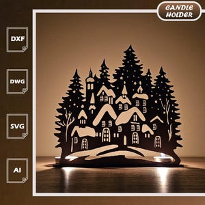 Winter Village Candle Holder | Snow Town Scene SVG DXF AI (Digital Download)