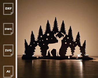 Deer in Forest Candle Holder | Christmas SVG DXF AI (Digital Download)