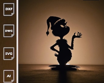 Grinch Silhouette Candle Art | Xmas Decor SVG DXF DWG (Digital Download)