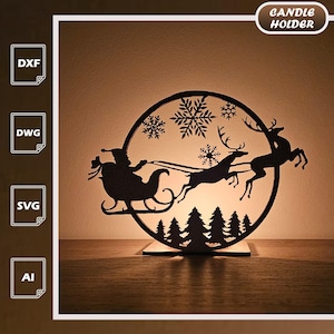 サンタの空飛ぶそり | クリスマスライト SVG DXF AI (デジタルダウンロード)