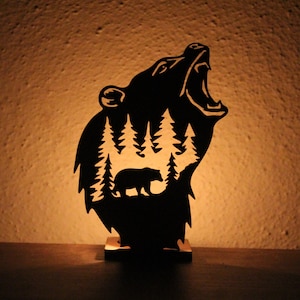 Portacandele a forma di orso, modello di lanterna in legno, taglio laser e CNC, portacandele, file DXF, SVG, EPS, Ai, ombra - Light Box, vettore
