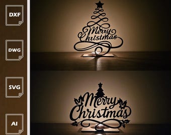 Merry Christmas Tree Candle Holder Set | Holiday SVG DXF AI (Digital Download)