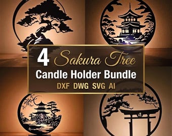 4 Sakura Tree Candle Holder Bundle | Laser Cut SVG Files (Digital Download)