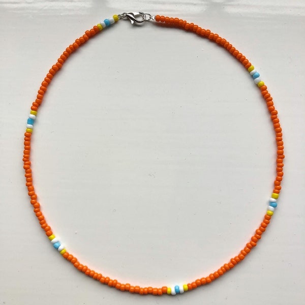 Orange Seed Bead Necklace | Belly Chain | Choker | Handmade | Layered | Orange | Yellow | Blue | White | Summer | Minimal Jewellery | Layer