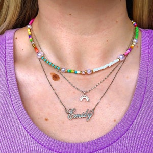Funky Pearl Beaded Necklace | Seed Bead | Choker | Boho | Indie | y2k | Bright | Colourful | Summer | Pearl | 90s | Fun