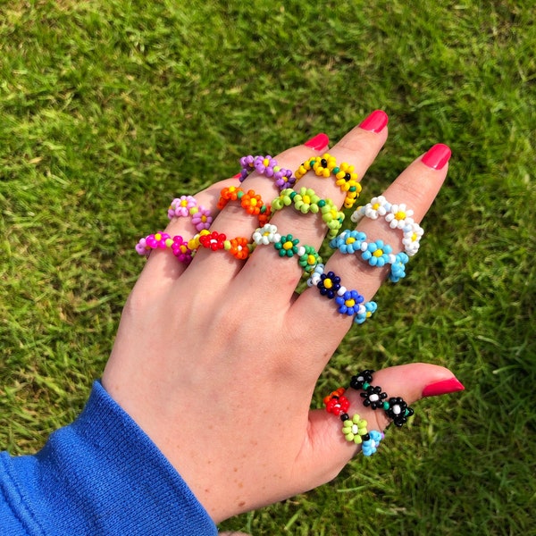 Seed Bead Flower Rings | Seed Beads | Handmade Jewellery | Stacking Rings | Daisy Chain | Indie | Boho