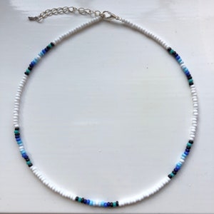 Blue & White Seed Bead Necklace | Belly Chain | Choker | Handmade Jewellery | Boho | Indie | Minimalist | Surfer | Holiday | Summer | Layer