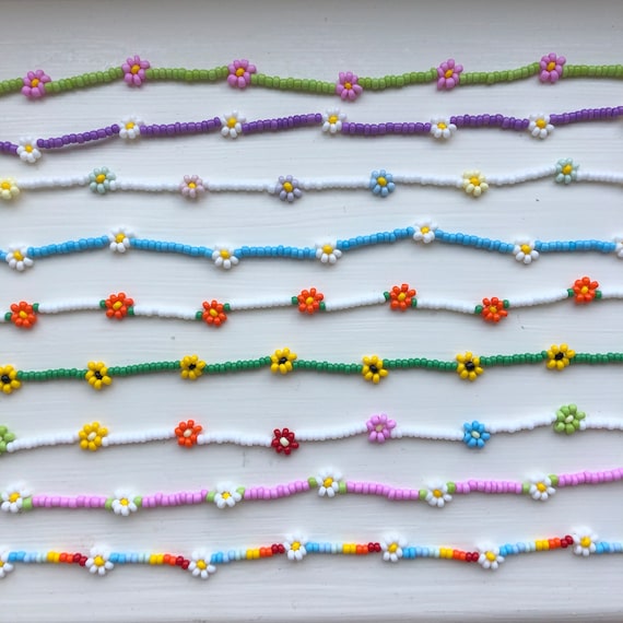 Daisy Chain Choker Necklace,seed Bead Necklace, White Yellow Green Necklace,daisy  Flower Necklace, Daisy Chain Jewellery,boho Jewellery - Etsy