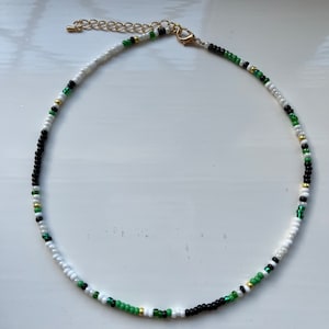 Green Black & White Funky Seed Bead Necklace | Choker | Anklet | Bracelet | Handmade Jewellery | Boho | Indie | Travel | Holiday | Summer