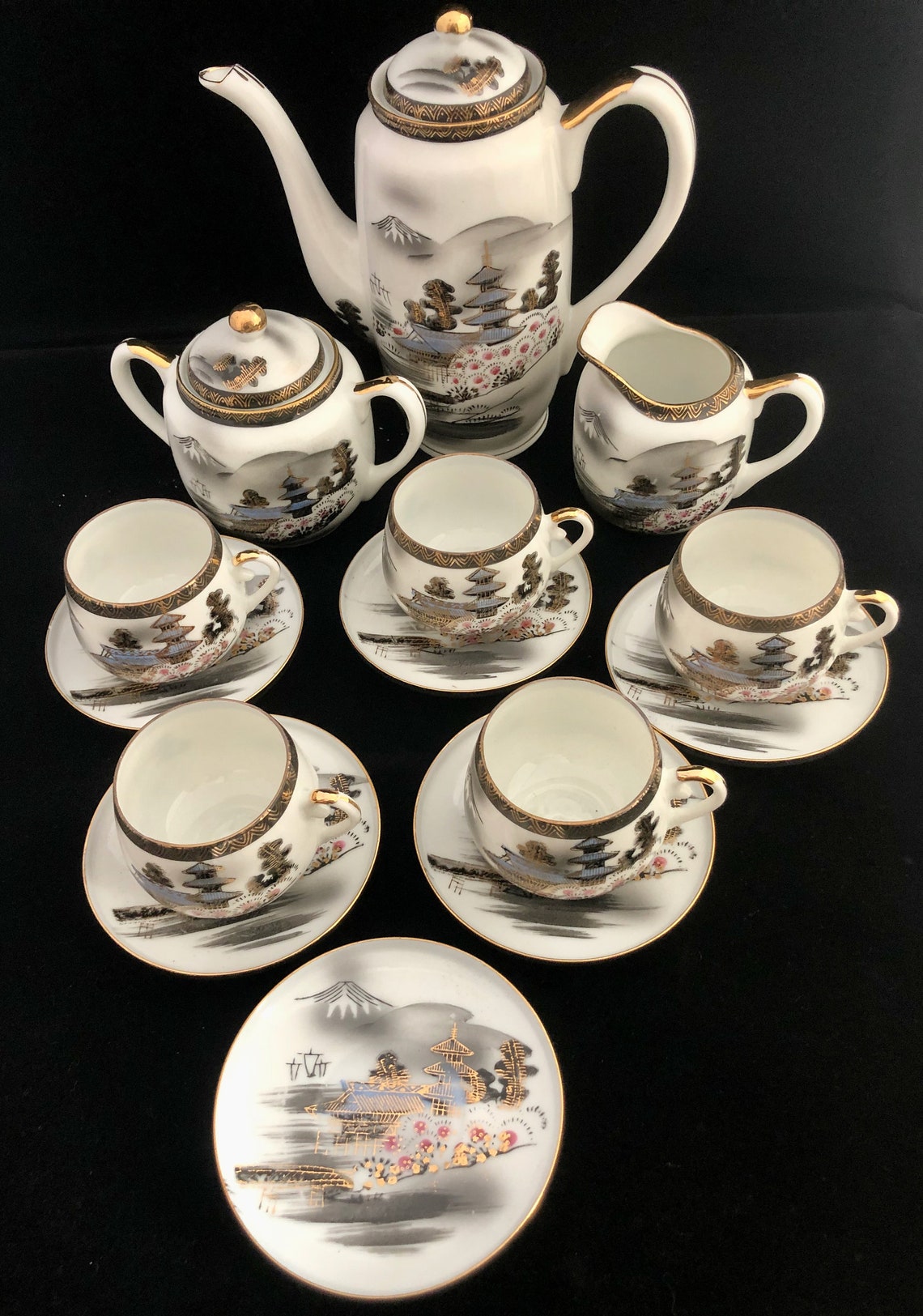 KutaniChina Vintage Hand Painted Japanese Coffee/Tea Set Etsy