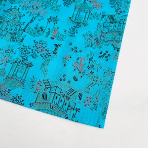 Vtg Oriental Brocade “Never Misbehaves” Fabric (Blue) BTY & BTHY