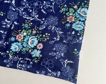 Vtg Poly Blue Flower Fabric BTY