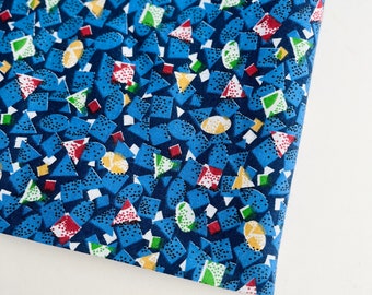 Vtg Rad 80s Style Blue Geometric Fabric BTY & BTHY