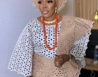 Laser cut Aso-oke | women traditional suit| wedding suit| Engagement outfit| African women clothing| Aso ebi fashion| Laser cut stone coated
