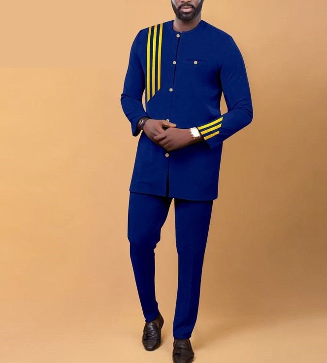 Ade Royal blue Item_048 2pcs African Men Clothing|Men's shirt and pants| African men caftan|Groomsmen outfit| Groom's Suit| Men caftan| prom