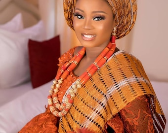 Burnt orange Lace| women traditional suit| wedding suit| Engagement outfit| African women clothing| Aso ebi fashion| Laser cut stone coated