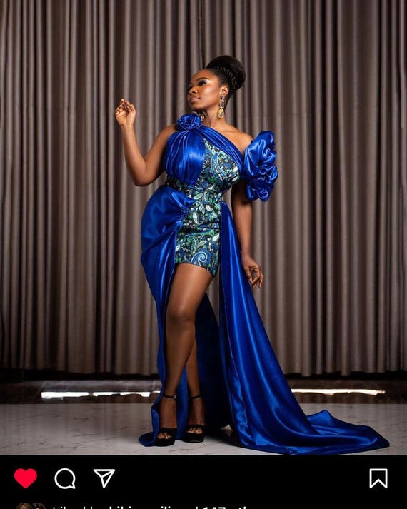 royal blue wedding dress guest Handmade African Women's Dress: Outfit this dress ensures you shine with timeless elegance Ankle Length Royal Blue Chiffon