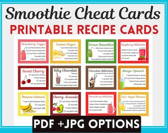 Smoothie Recipe Cards PDF, Smoothie Recipes, 12 Smoothie Cheat Sheets