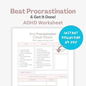 Stop procrastinating, ADHD Focus, Overcome Procrastination, CBT for procrastination pdf, ADHD Distraction, Executive Dysfunction Worksheet