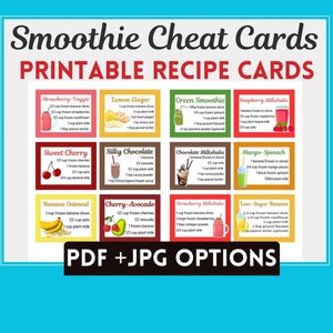 Smoothie Recipe Cards PDF, Smoothie Recipes, 12 Smoothie Cheat Sheets