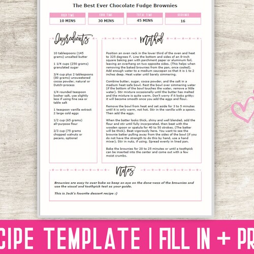 4 Editable Microsoft Word Recipe Template Recipe Sheet Etsy