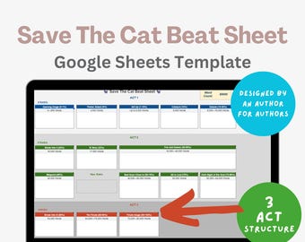 Save The Cat Template, Novel Planner, Google Sheets Novel Planner, Save The Cat Beat Sheet Template, Novel Outline Spreadsheet