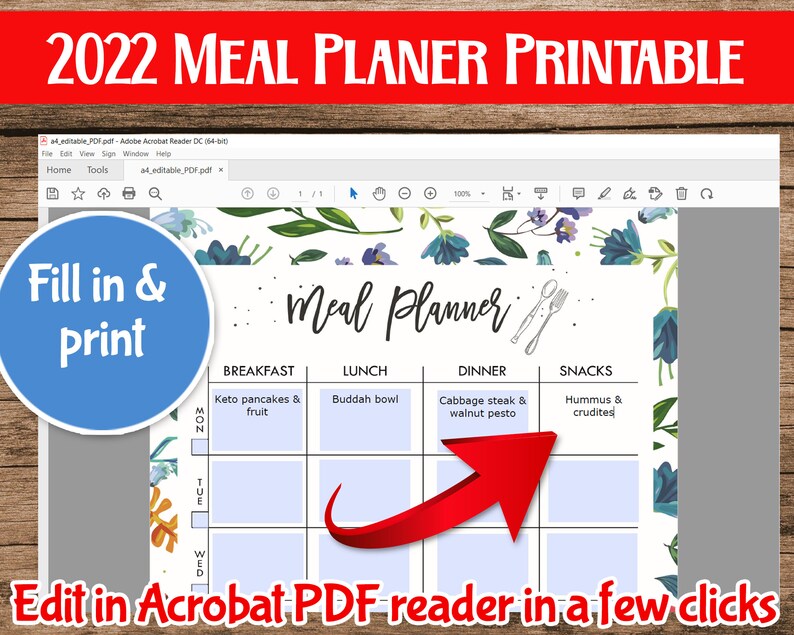 EDITABLE Meal Plan Printable, 2024 Weekly Meal Plan Printable, Meal