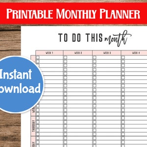 Monthly Planner, Printable Monthly To Do List