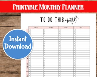 Monthly Planner, Printable Monthly To Do List