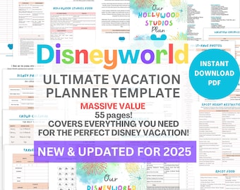 Disneyworld Planning | WDW Travel Planner template | Printable Planner | Vacation Countdown | Cheat Sheets for all 4 park sections