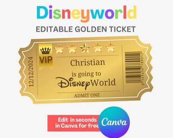 Disneyworld Ticket, Disneyworld Trip Reveal Tickets, Theme Park Trip, Editable Disneyworld Ticket