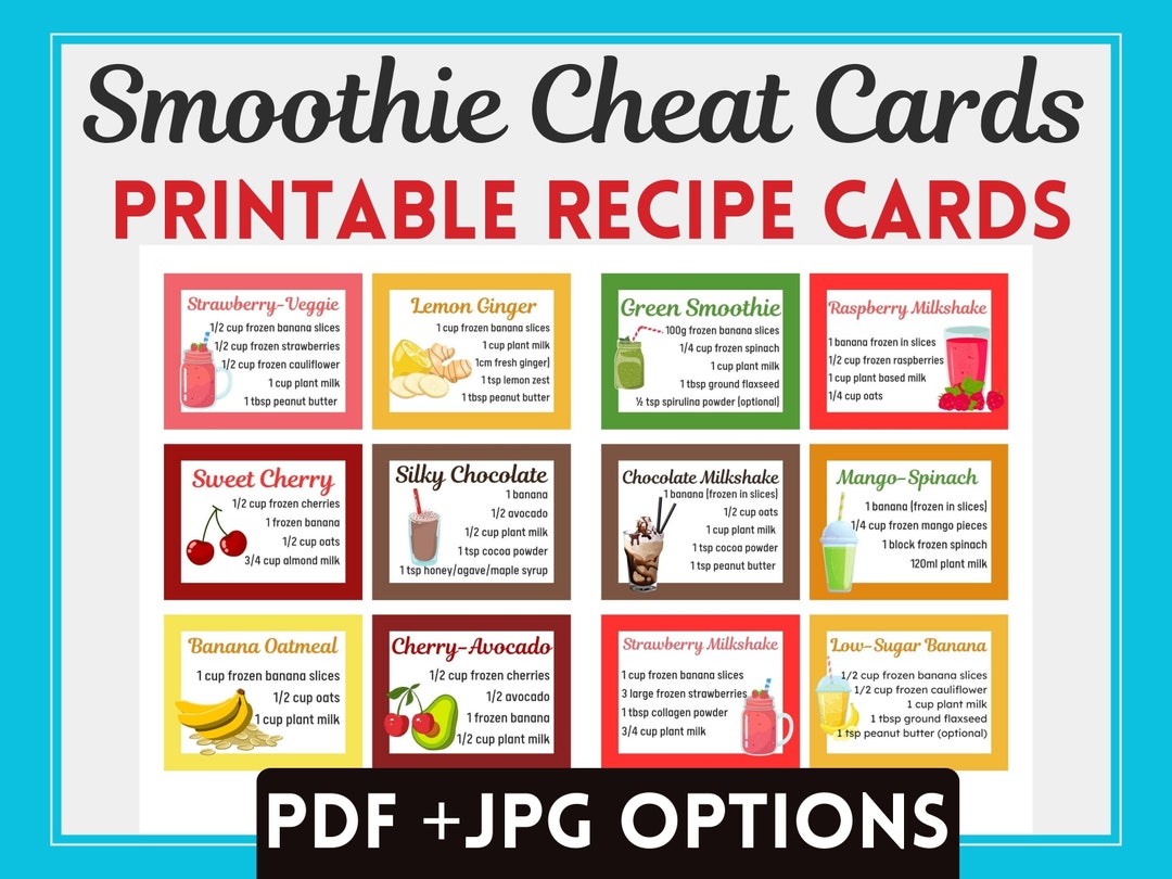 Smoothie Recipe Cards PDF Smoothie Recipes 12 Smoothie Cheat - Etsy