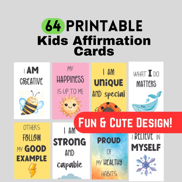 Printable Affirmation Cards For Kids, Motivational Cards, Positivity Cards, Daily Affirmation, Kids Positivity Cards, Kids Affirmation Cards