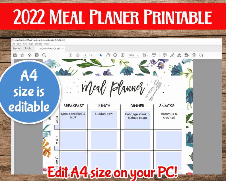 EDITABLE Meal Plan Printable, 2024 Weekly Meal Plan Printable, Meal