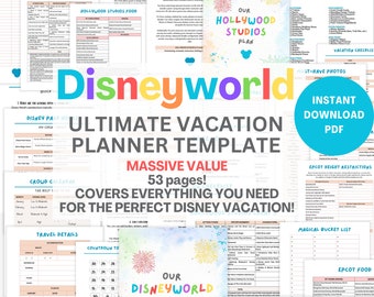 Disneyworld Planning | WDW Travel Planner template | Printable Planner | Vacation Countdown | Cheat Sheets for all 4 park sections