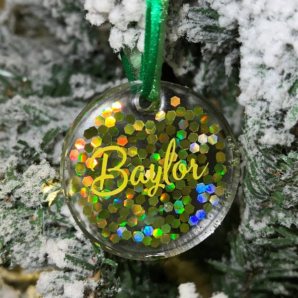 Baylor 2 Inch Resin Disc Ornament, Green and Gold