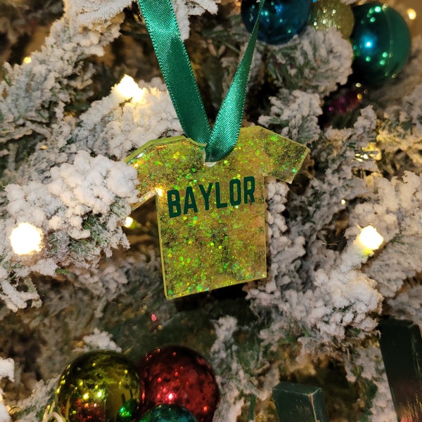 Line Jersey Baylor Resin Ornament, Yellow Glitter, 2.75W x 2.25H