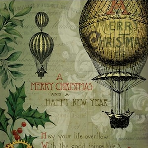 Calambour TT23 Steampunk-Christmas-Hot Air Balloons A4 Decoupage Rice Paper Art-Craft Projects, Scrapbooking, Mixed Media, Collage