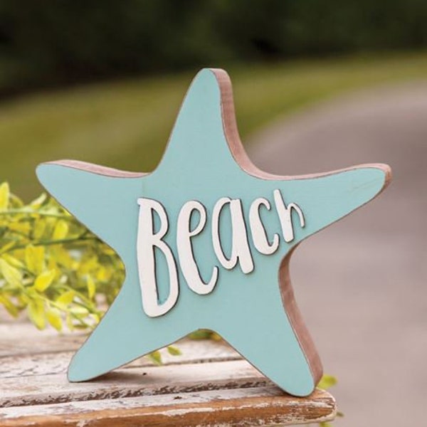 Beach Chunky Star Wood Block Signs Home Décor Tray Filler Shelf Sitter