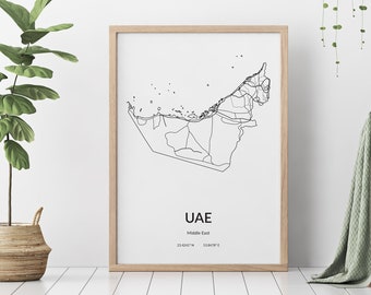 UAE country road map Digital printable vector illustration Wall art print download Emirates highways map poster Highway map print