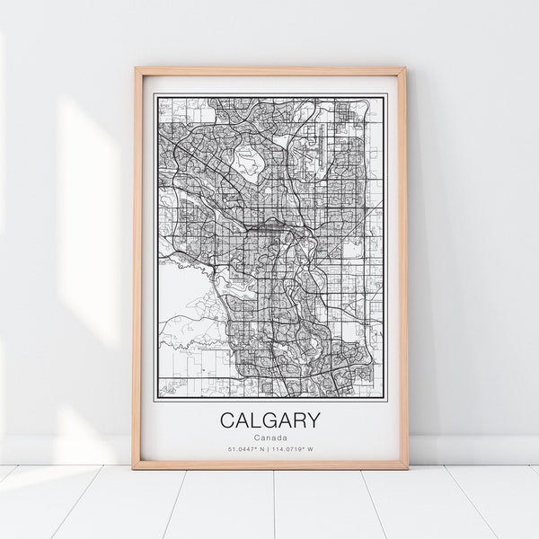 Calgary city map print Printable Wall art poster Digital Download City black and white Artwork design Alberta Canada country map