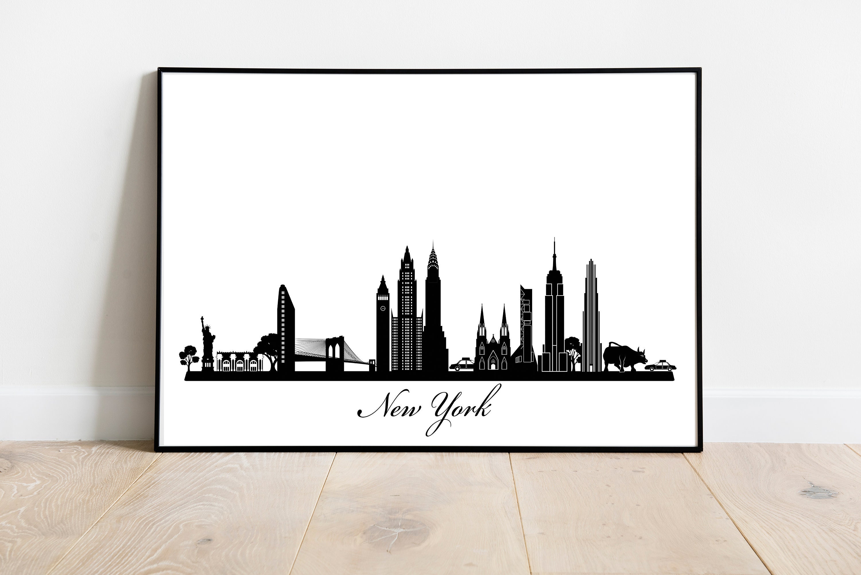 New York Skyline Digital Printable Vector Illustration Wall Art Print ...