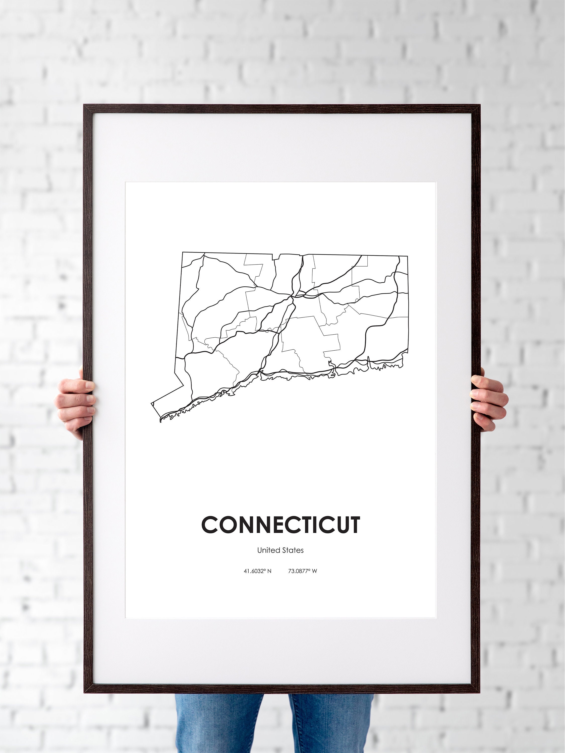 Connecticut State Map Digital Printable Vector Illustration Wall Art ...