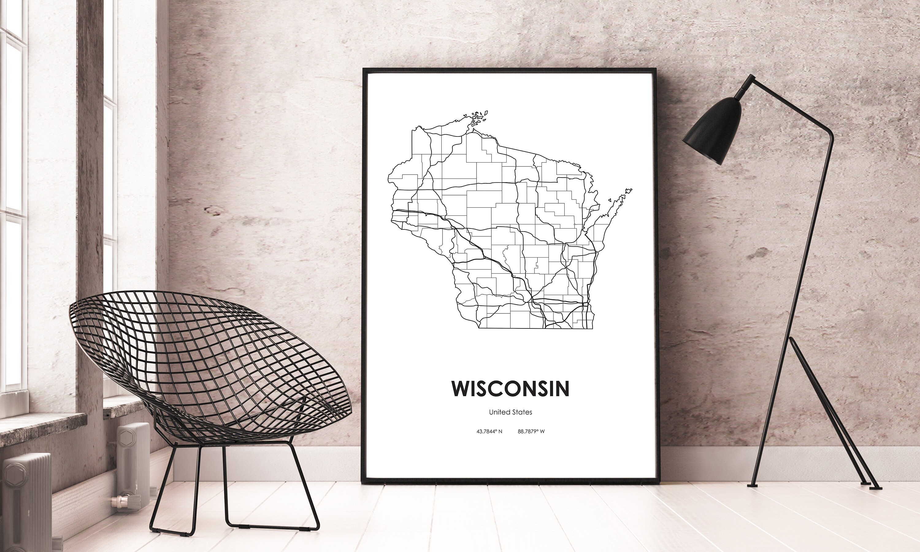 Wisconsin State Map Digital Printable Vector Illustration Wall Art ...